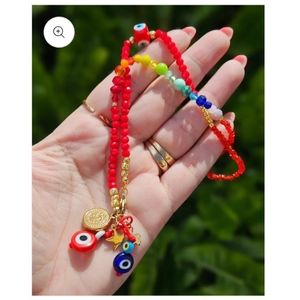 Womens Beaded Red Evil Eye Necklace
